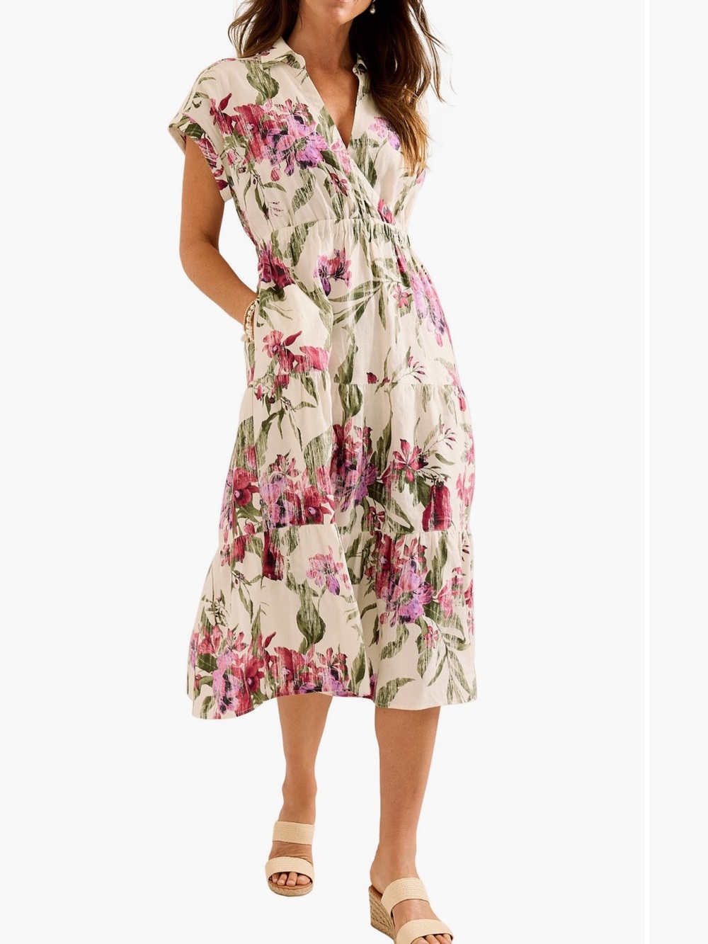 Tommy Bahama Orchid Isle Tiered MIDI Dress with Pockets